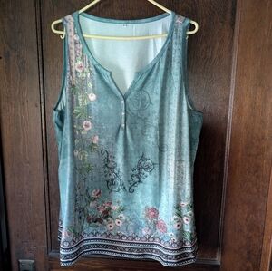 Elegant Floral Teal Tank Top